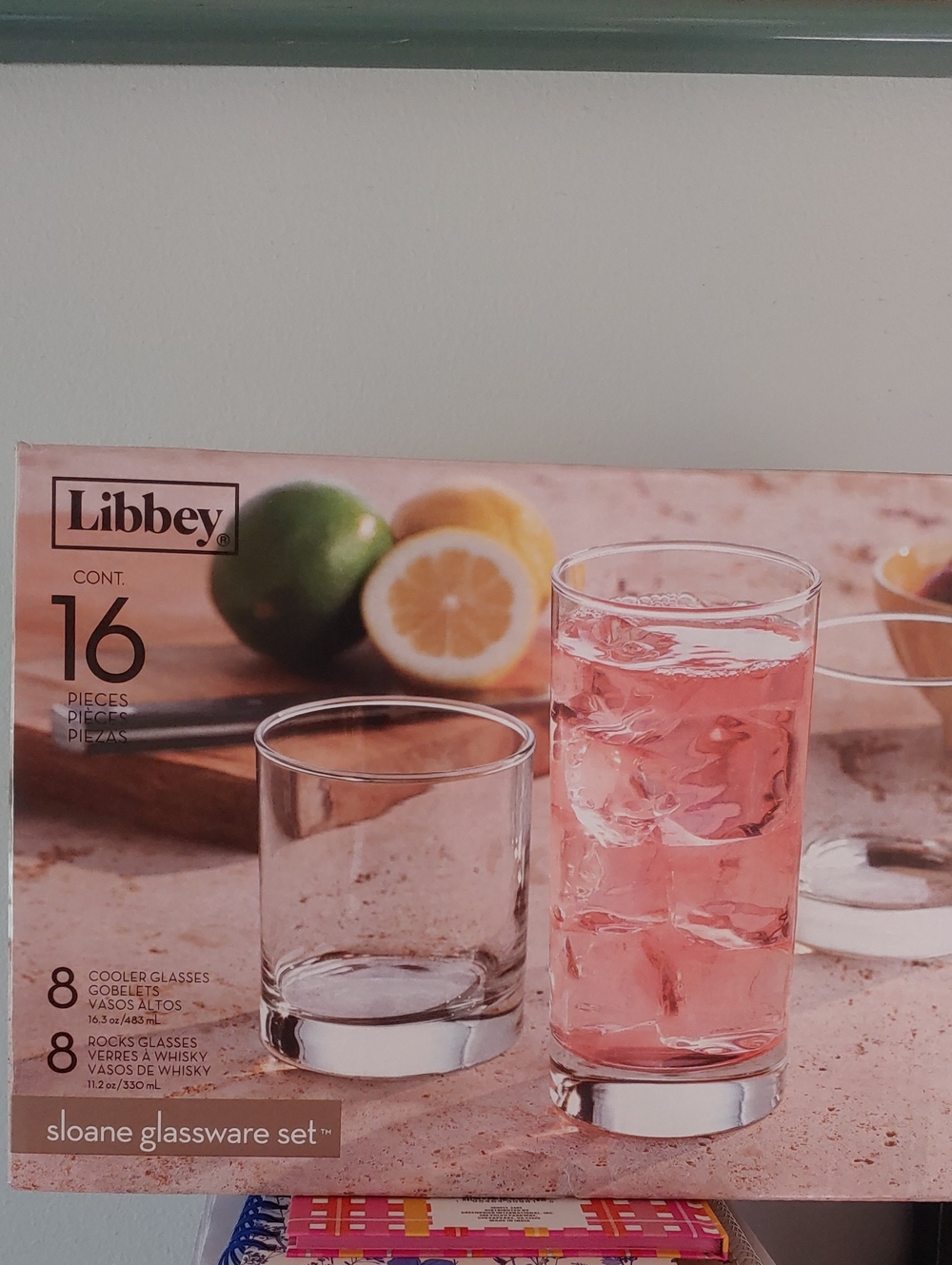 Libbey Sloane Glassware Set 8 Cooler Glasses 16.3 Oz& 8 Rocks 11.2 Oz